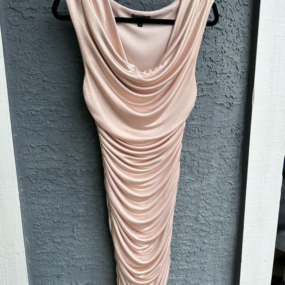 Express Pink Cowl Neck Ruched Cocktail Dress